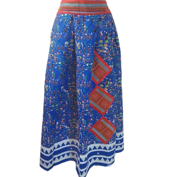 Vintage Dresses & Skirts - SOLD Vintage Handmade Hmong Laos Tribal Village Story Cloth Patchwork Skirt Sz L